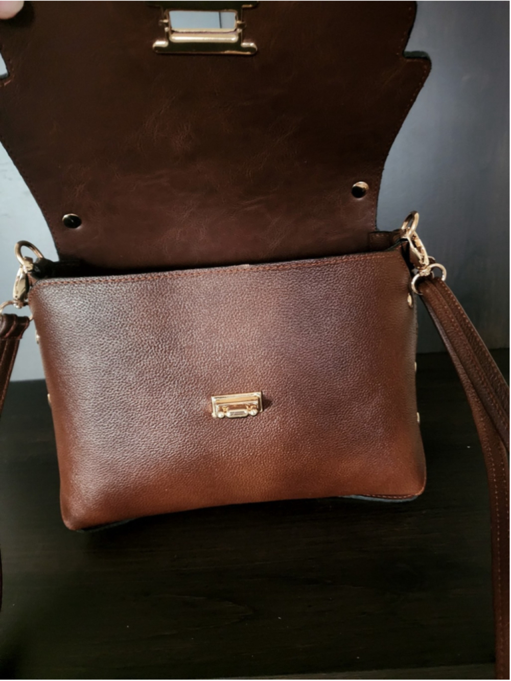 Pecan Brown Floral Studded Embossed Artisan LEATHER Purse Handbag Crossbody - Picture 10 of 15